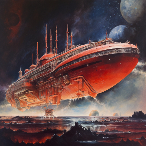 Futuristic boat in the ocean painting Futuristic boat in the ocean painting