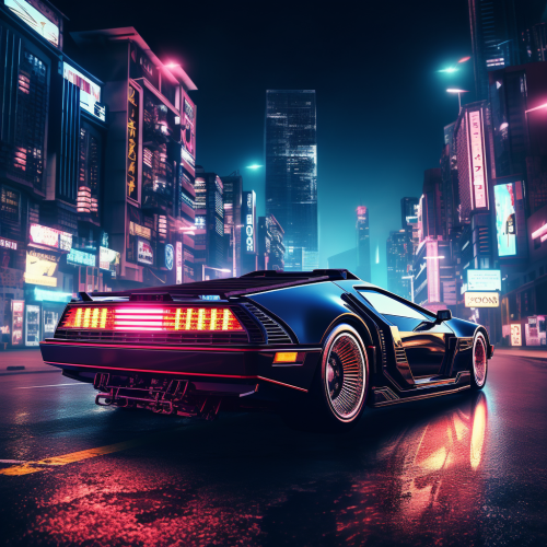 80s car parked in futuristic city 80s car parked in futuristic city
