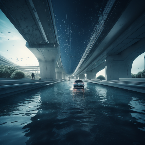 Futuristic Realistic Overpass Cars Water