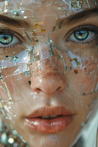 Robot girl in futuristic space