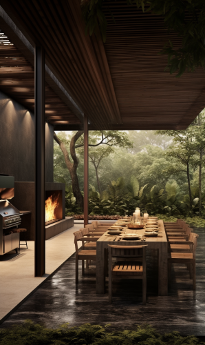 Exterior Dining Space with Fire Pit