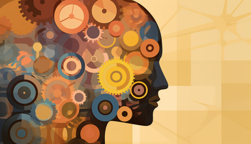 Abstract Human Head and Cogs on Warm Gradient