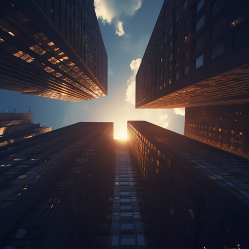 A breathtaking panoramic view of giant city skyscrapers A breathtaking panoramic view of giant city skyscrapers