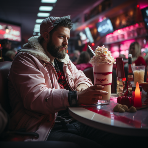 Man enjoying a huge milkshake