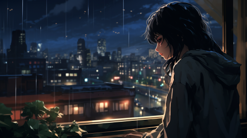 Girl enjoying rainy night