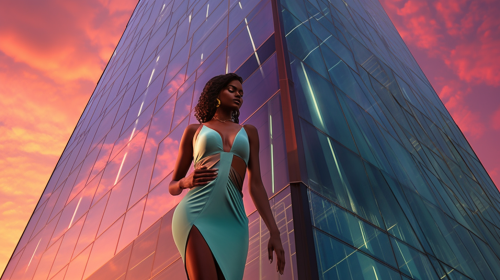 Glass and Steel Skyscraper Fashion Model Glass and Steel Skyscraper Fashion Model
