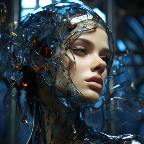 Elegant glass woman sculpture in natural surroundings Elegant glass woman sculpture in natural surroundings