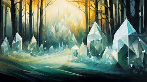 Glimmering crystal cubist forest scene. Glimmering crystal cubist forest scene.