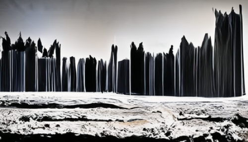 Glitched geological formation in dark powder landscape