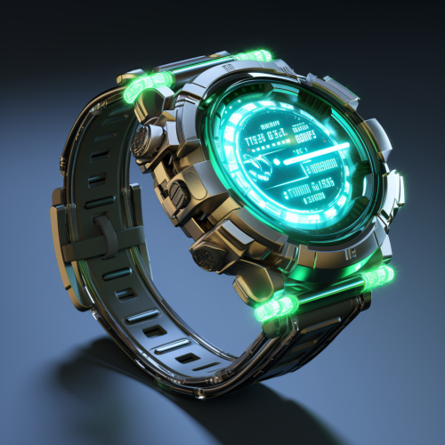 Glowing cyberpunk wristwatch in realistic style