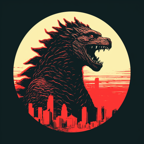 Minimal Godzilla logo men's tee with retro poster art Minimal Godzilla logo men's tee with retro poster art