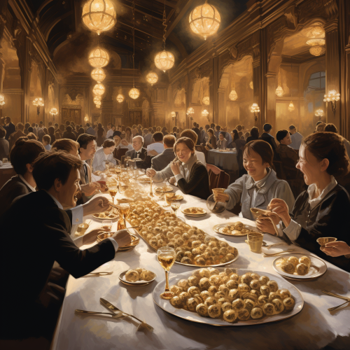 Exquisite gold dumplings on a table in a British celebration Exquisite gold dumplings on a table in a British celebration