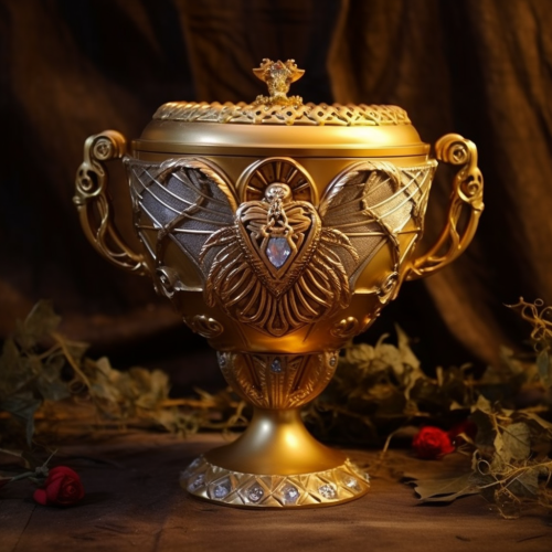 Beautiful gold love cup with angel handles