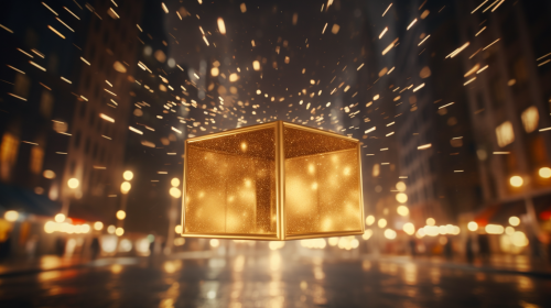 Golden box emitting light at night