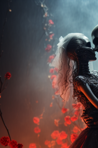 Gothic skeleton nymph embracing misty ghost Gothic skeleton nymph embracing misty ghost