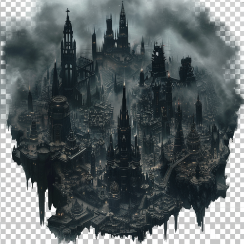 Gothic city symbol with dark skyscrapers and monstrous statues Gothic city symbol with dark skyscrapers and monstrous statues