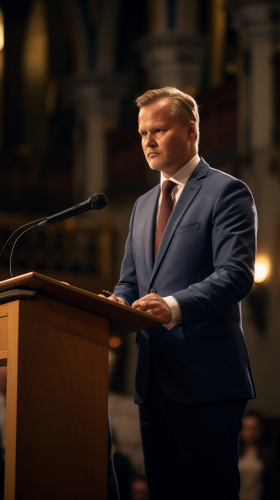 Swedish head of government giving speech Swedish head of government giving speech