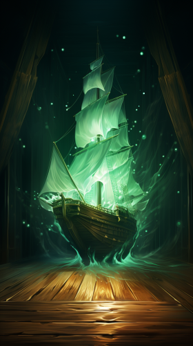 Mysterious Green Crystal in Wooden Ship Room Mysterious Green Crystal in Wooden Ship Room