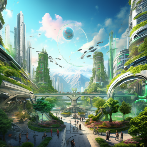 Futuristic Syth Punk Heroes in Green Nature Smart City Futuristic Syth Punk Heroes in Green Nature Smart City