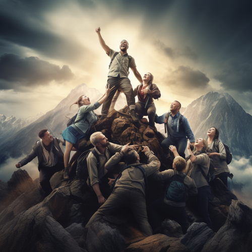 Group of people overcoming a challenge