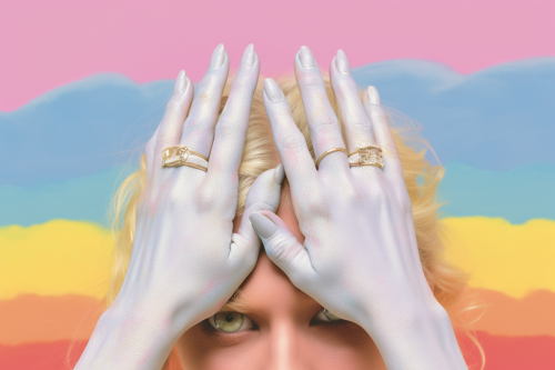 Hand with rainbow veins and long painted claws Hand with rainbow veins and long painted claws