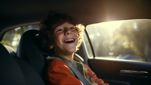 Joyful teenage boy in SUV