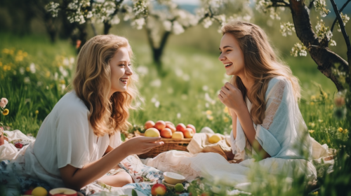 Women Friends Picnic Spring Cheerful