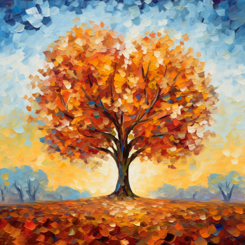 Impressionist image of heart-shaped oak tree leaves in fall Impressionist image of heart-shaped oak tree leaves in fall