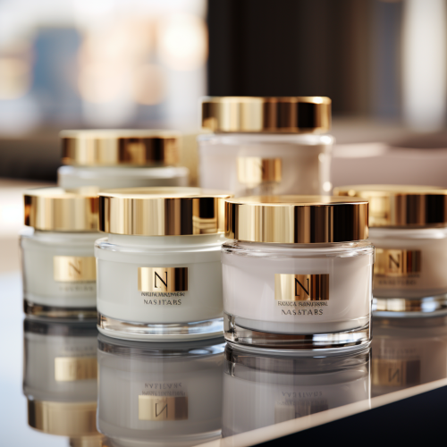 High-end cream jars on table High-end cream jars on table