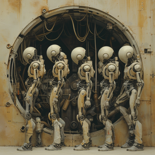 Humanoid figures trapped inside contrasting scale Humanoid figures trapped inside contrasting scale