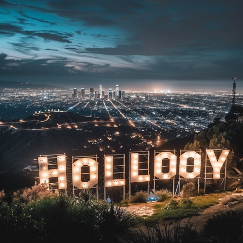 Hollywood sign at night lights Hollywood sign at night lights
