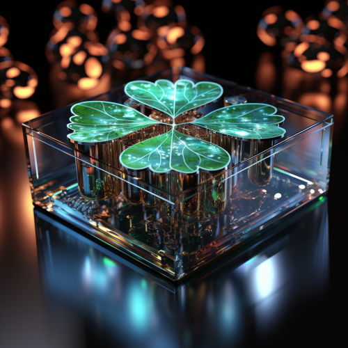 Holographic chrome reflecting logo with three leaf clover