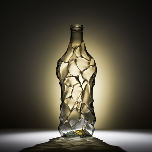 Human-shaped glass bottle with crack
