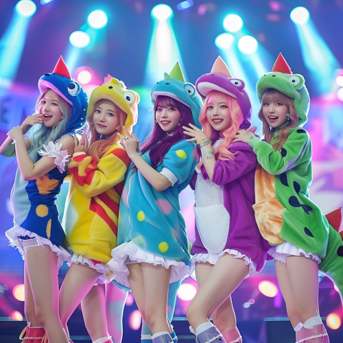Five girls in dinosaur costumes