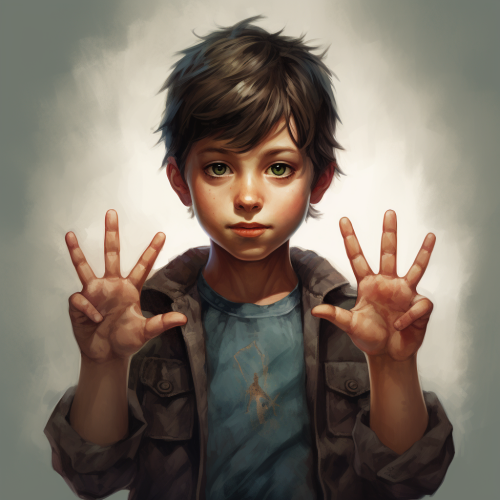 Illustrated boy showing three fingers