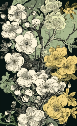 Monochrome cherry flowers illustration Monochrome cherry flowers illustration