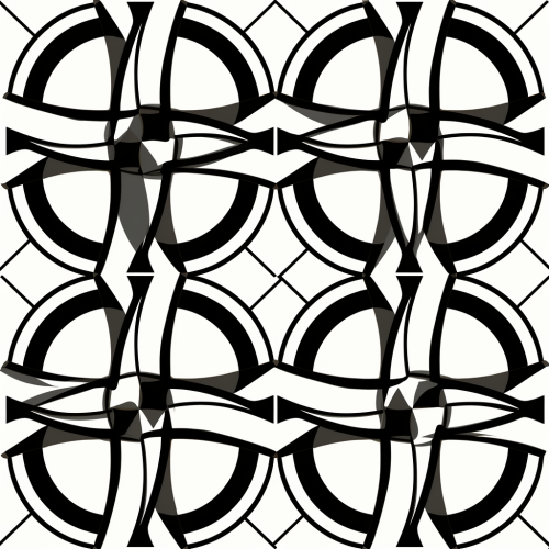 Black and white intersecting circles and helices Black and white intersecting circles and helices