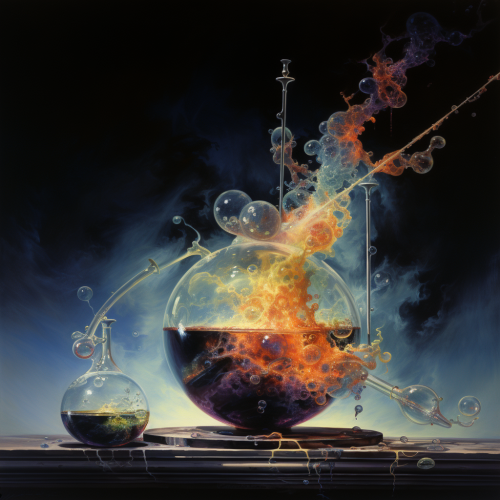 Colorful swirling steam in beakers Colorful swirling steam in beakers