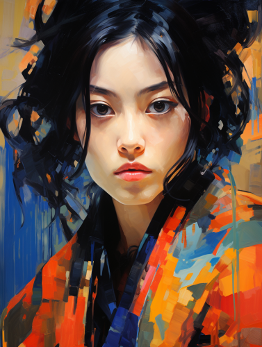 Colorful Japanese woman oil painting
