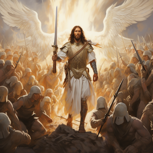 Jesus leading warrior angels in battle Jesus leading warrior angels in battle