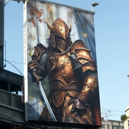 Knight hero fights big billboard with teeth