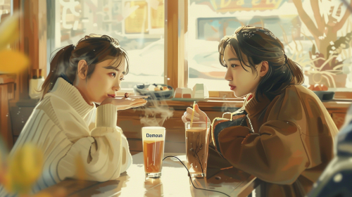 Two Korean women with jujube juice Two Korean women with jujube juice