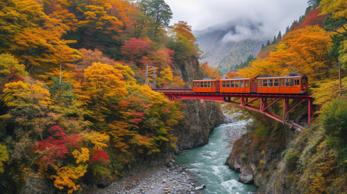 Panoramic view of Kurobe Gorge in autumn Panoramic view of Kurobe Gorge in autumn