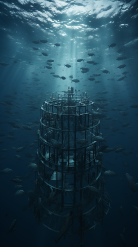 Aerial view of underwater cage Aerial view of underwater cage