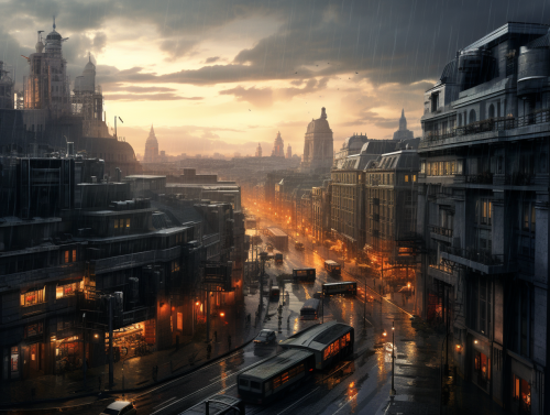 Cityscape during a rainy late afternoon