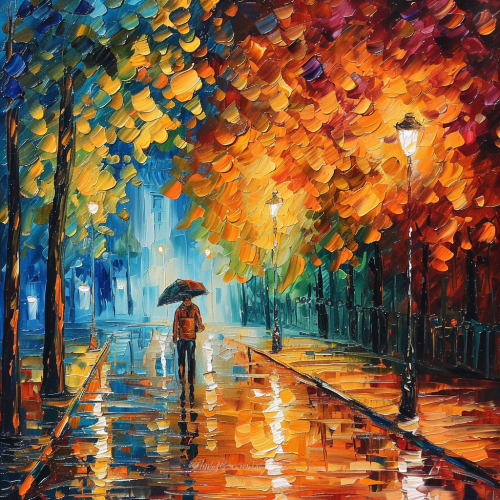 Stunning night scene in Leonid Afremov's artwork Stunning night scene in Leonid Afremov's artwork