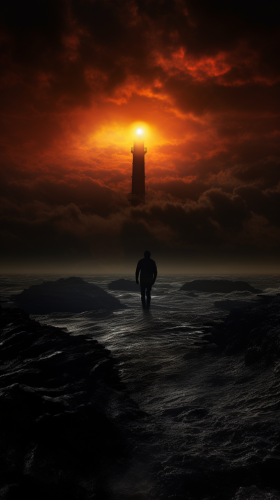Enchanting lighthouse gazing into dark moonlit horizon Enchanting lighthouse gazing into dark moonlit horizon