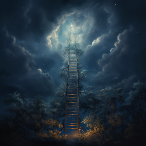 Dark space with lit ladder