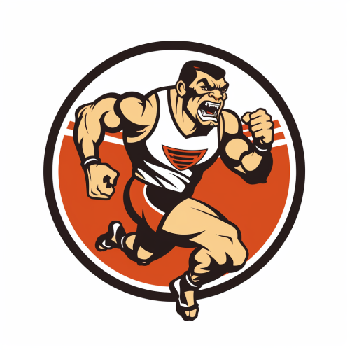 Logo of wrestler running on track