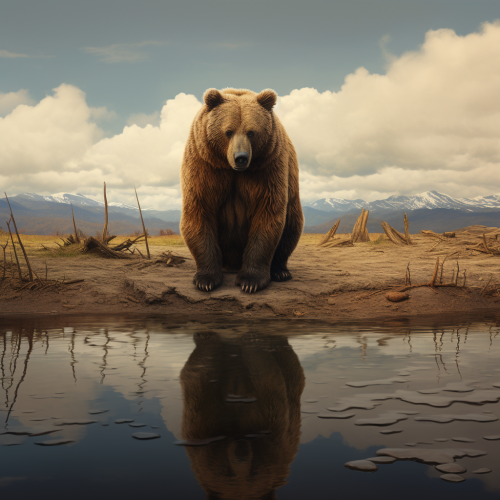 Lonely sad bear standing on feet and gazing